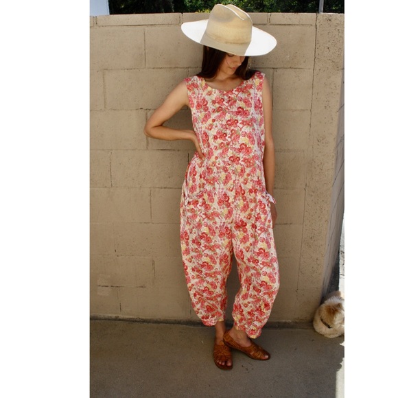 Vintage 80s Laura Ashley Pink Floral Cotton
Sleeveless Jumpsuit - Picture 13 of 15
